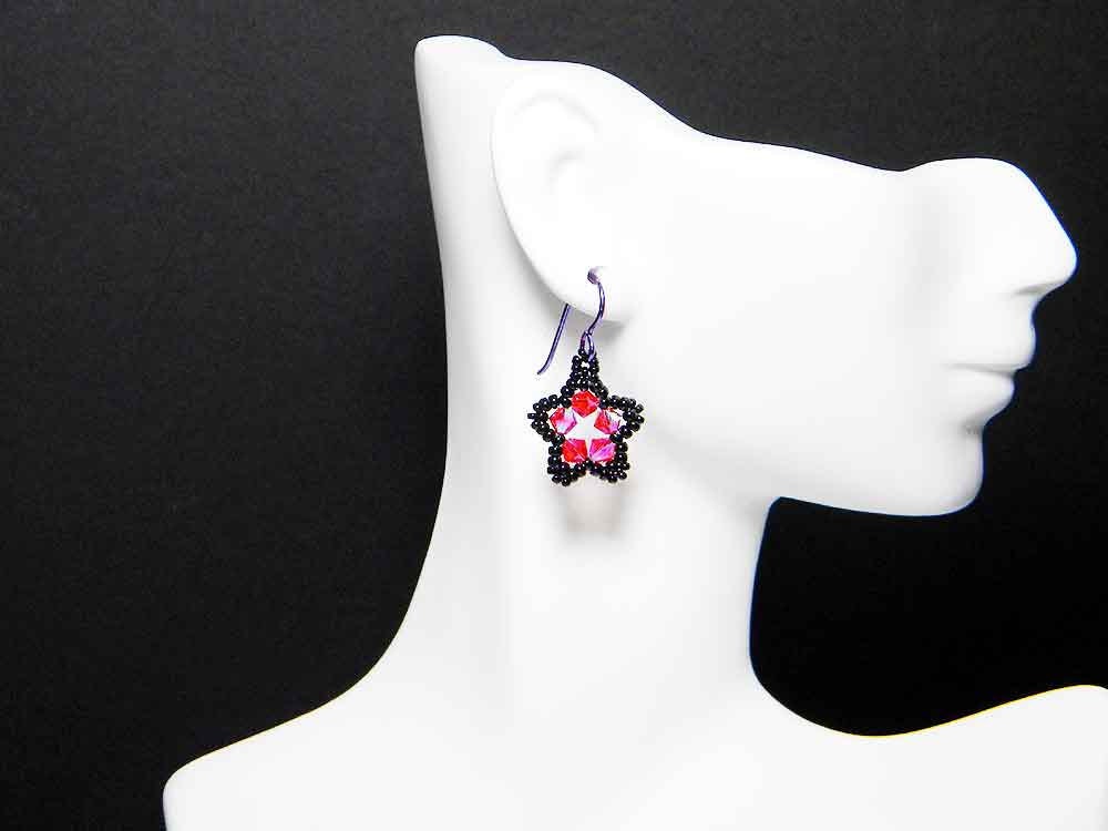 Hyacinth Orange 2X AB Hot Pink Piano Black Star Earrings Beadweaving Purple Niobium - "Punk Rock Star"