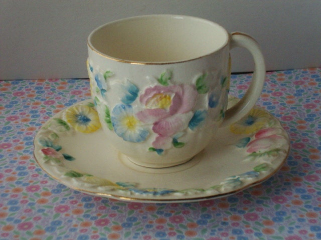 Dainty Vintage Demitasse Cup and Saucer - Beautiful Pastel Flowers - Made in Japan