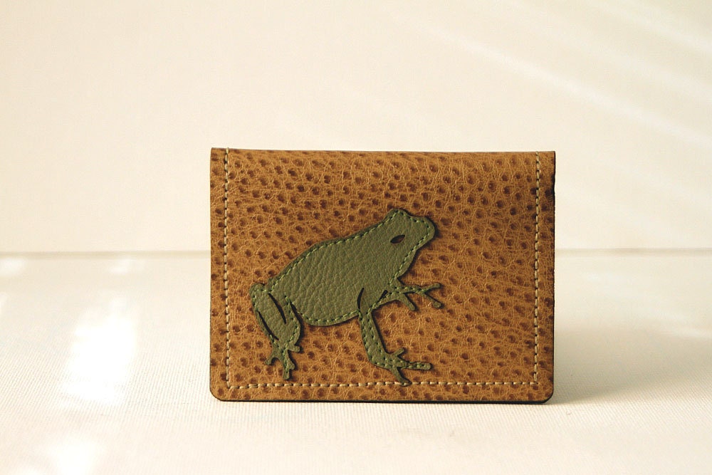 vegan frog wallet / card case - "mr. toad's wild wallet" : green on tan