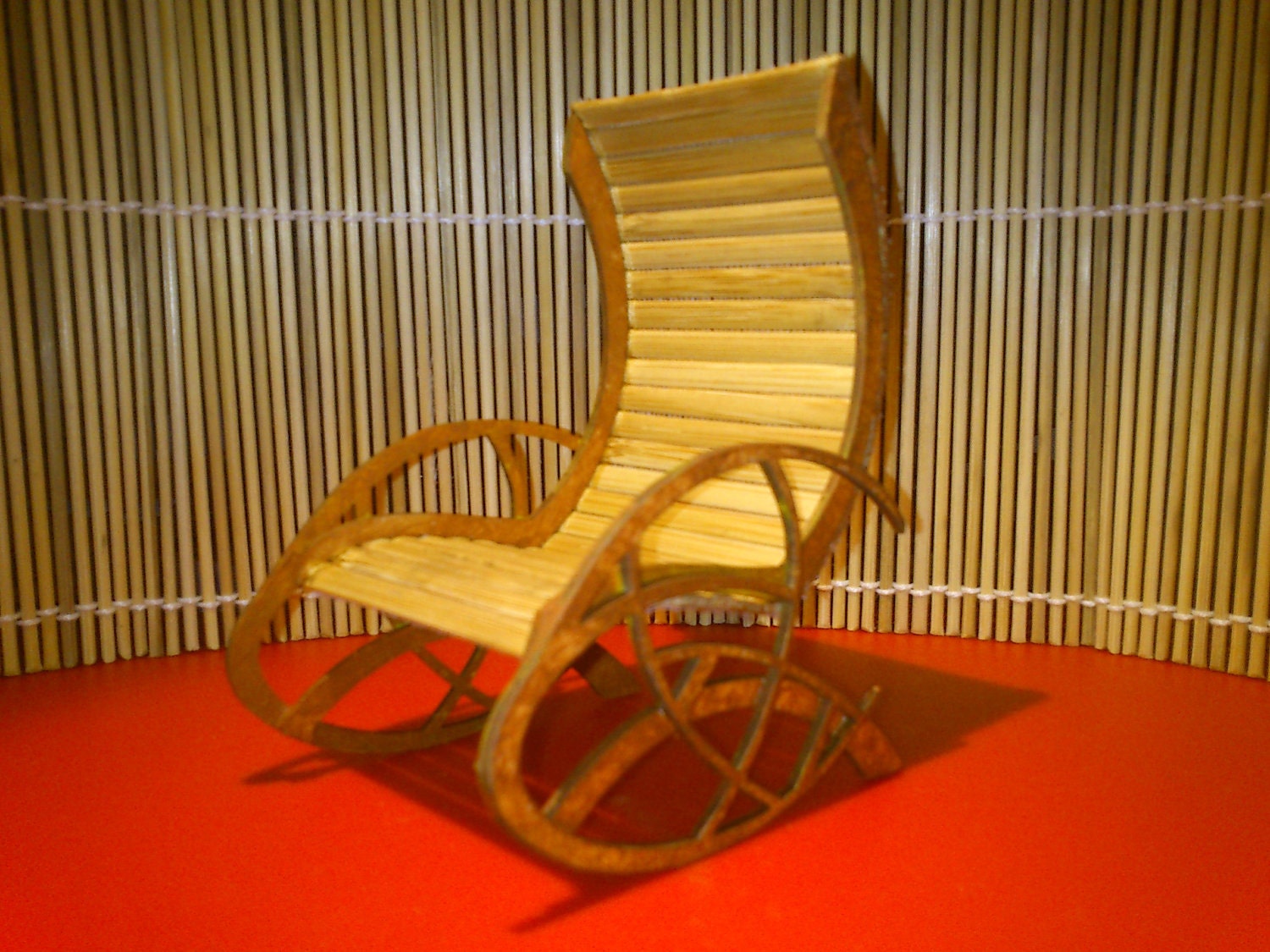 Art Nouveau style old orange wooden armchair , 1/12 miniature for dollhouses