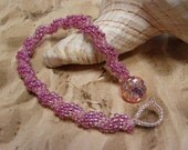 Pink and Purple Seed Bead Crochet Bracelet