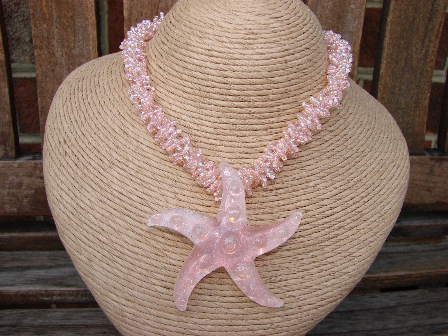 Beaded Coral Series Peach Lampwork Starfish Necklace... Donia's N2Beadz