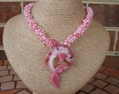 Donia's N2Beadz... Beaded Coral Series Lampwork Pink Dolphin Focal Necklace