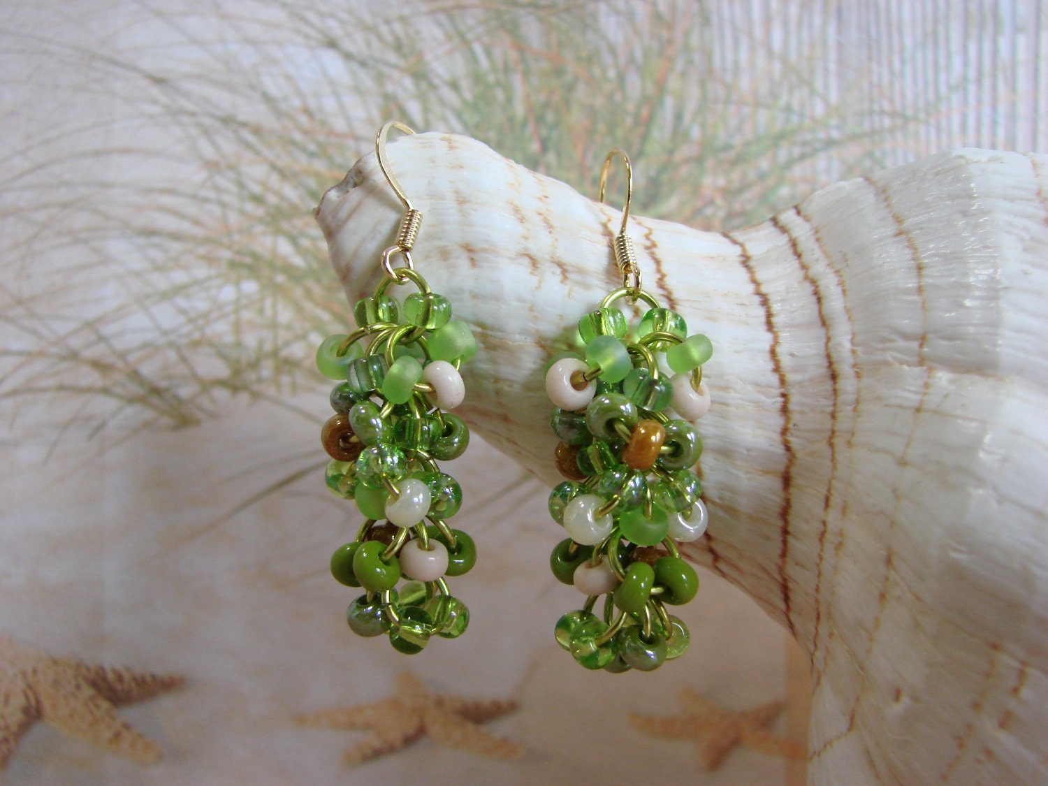 Chainmail Green Seed Bead Earrings