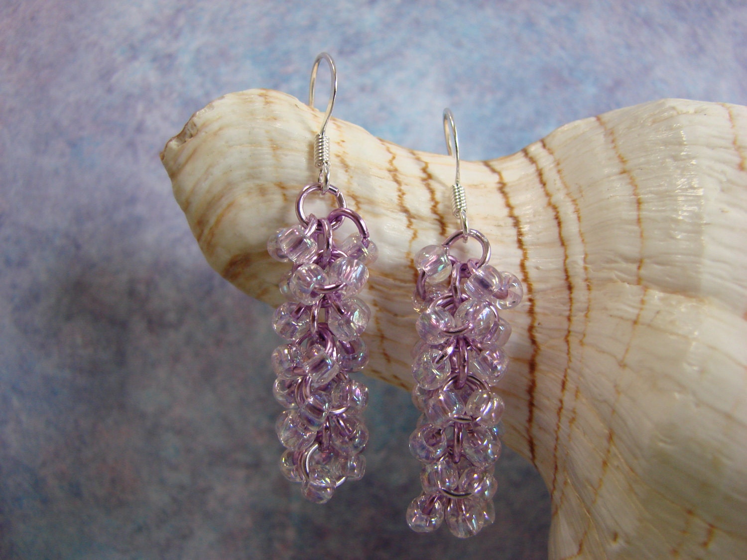 Shimmering Purple Passion Chainmail Seed Bead Earrings