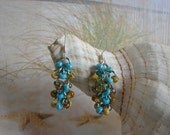 Chainmaille Turquoise, Gold, and Brown Seed Bead Earrings
