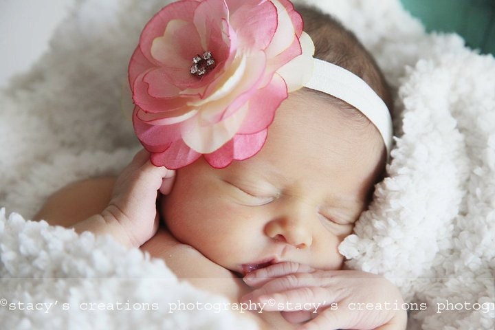 Baby headband - Infant headband - Flower headband - Newborn headband - little girl headbands - Baby girl headband - Pink rose headband