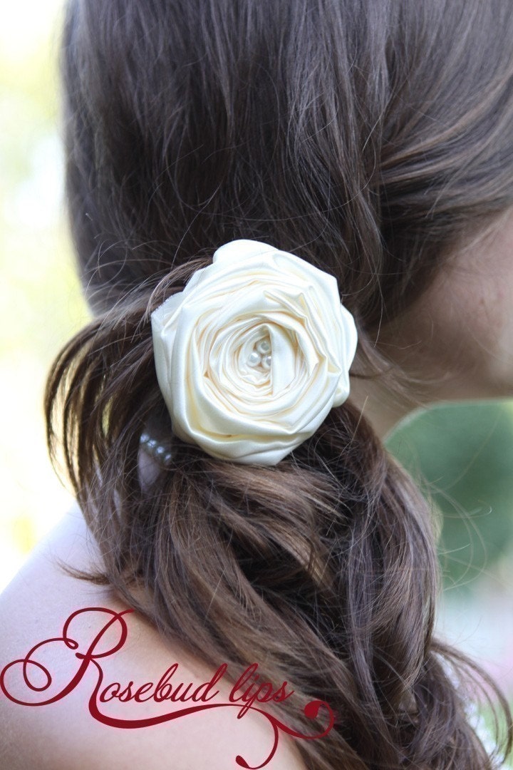 Ivory Satin Rose Bridal Clip