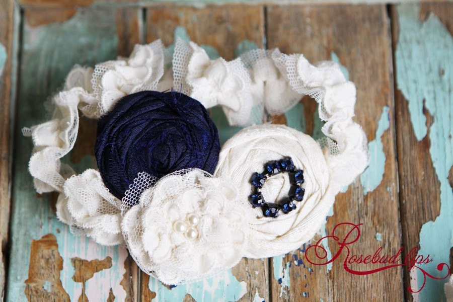 Silk Navy Blue Garter SET
