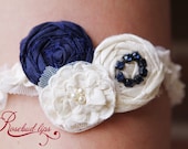 Silk Garter Set in Navy Blue