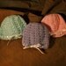 Set of three Newborn Baby Girl Crocheted Caps With Ribbons pink, lilac, and mint green
