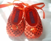 SWEET RUBY RED Sparkle Baby Shoes - Ballet Style With Ruby Ankle Ties For Infants And Toddlers - Wizard of Oz Shoes