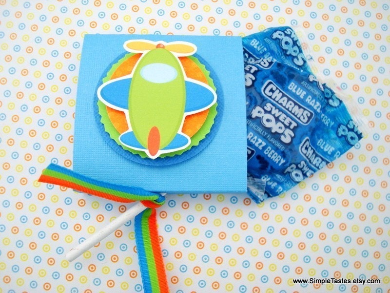 Airplane Lollipop Favors, Blue and Orange, Set of Ten