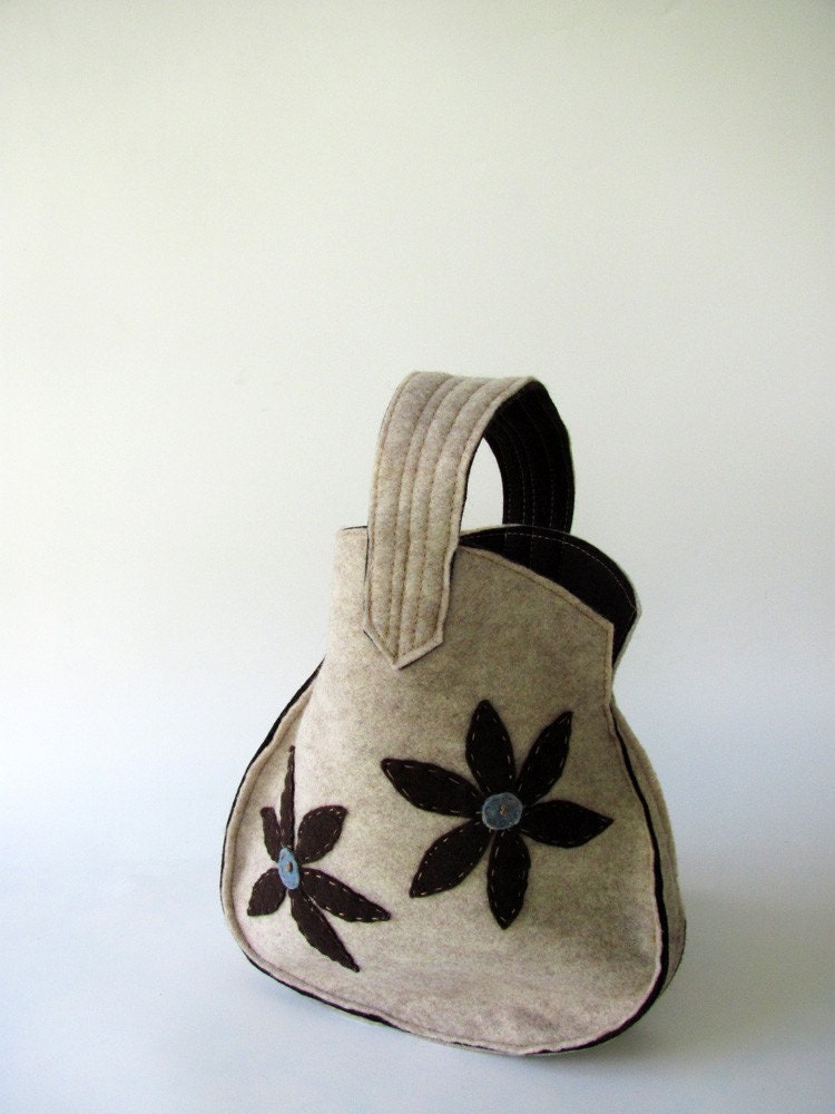 Brown    Flower  - Light blue Point - Sweet  Hand Bag.
