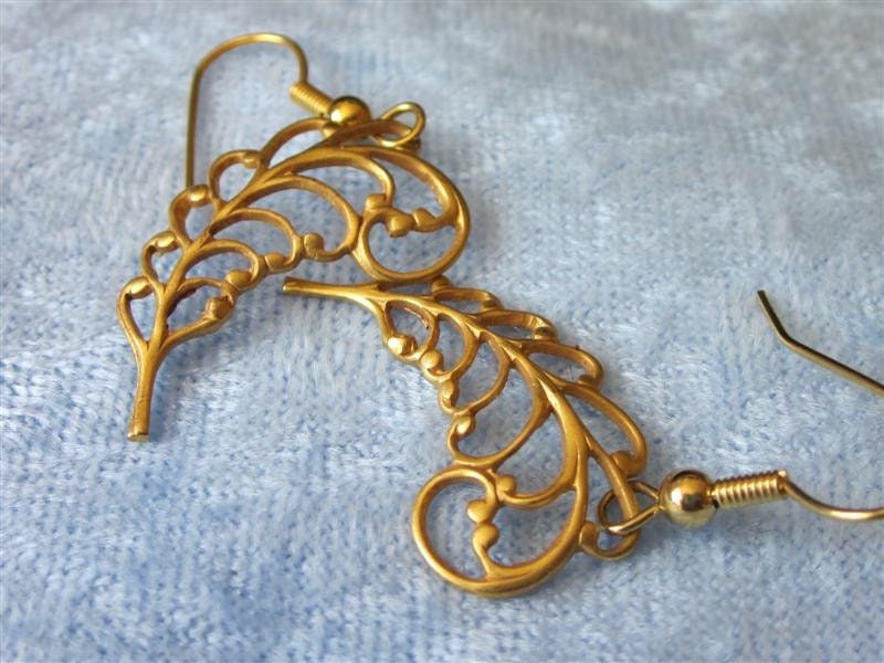 Filigree Feather Earrings Rose Gold Plume