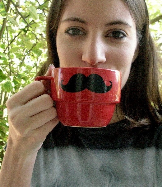 Upcycled Modern Stacking Mustache Mugs With Holder