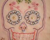 Hand embroidered  art canvas  Unique design 'Day of dead skull'