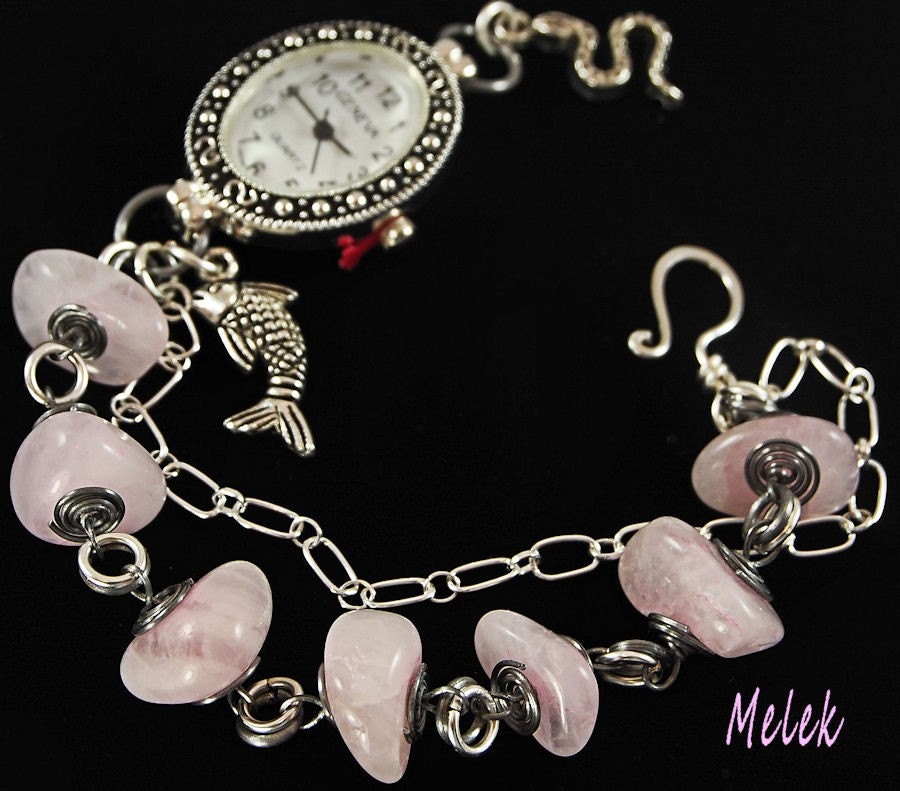 Watch Bracelet w/Rose Quartz Agate Nuggets