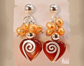 Carnelian Heart Freshwater Pearl Earrings