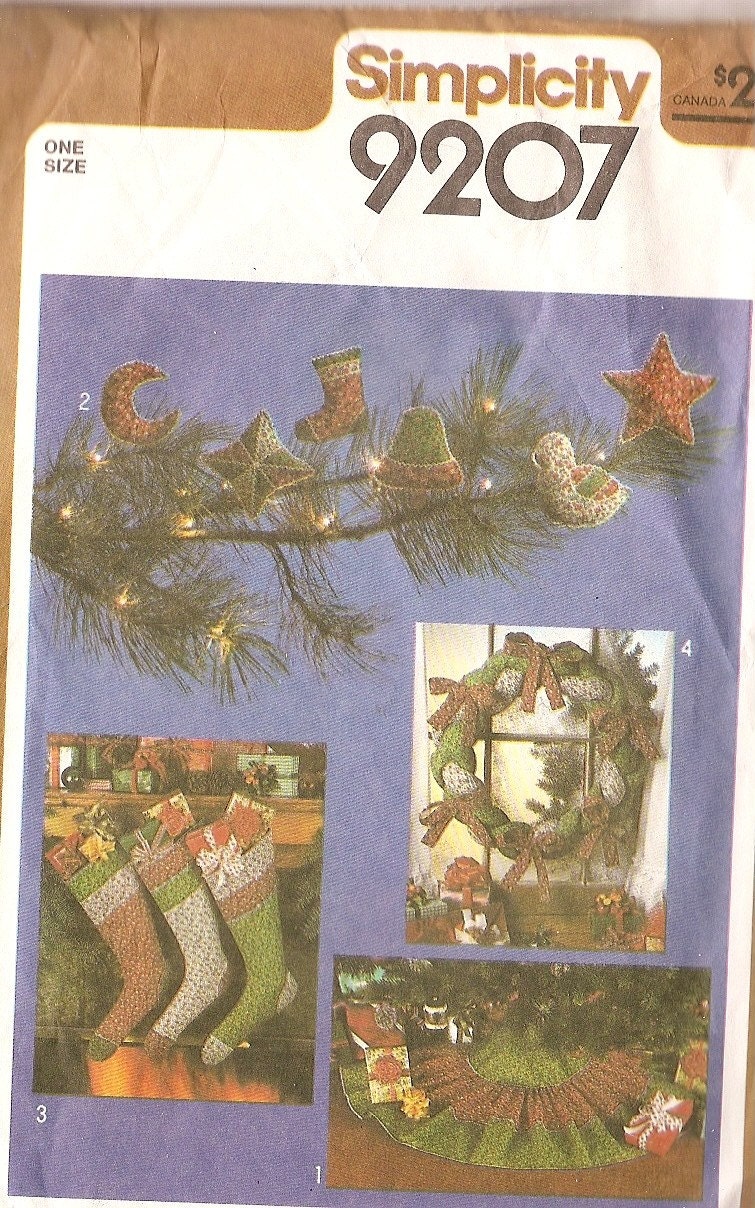Vintage Christmas Holiday, tree skirt, Ornaments wreath Stockings Simplicity 9207 UNUSED sewing pattern