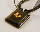 Black On Black With A Gold  Butterfly, Glass Pendant
