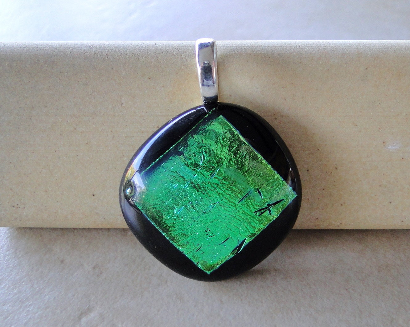 Metallic Blue And Green Square Dichroic Glass Pendant (511/241)