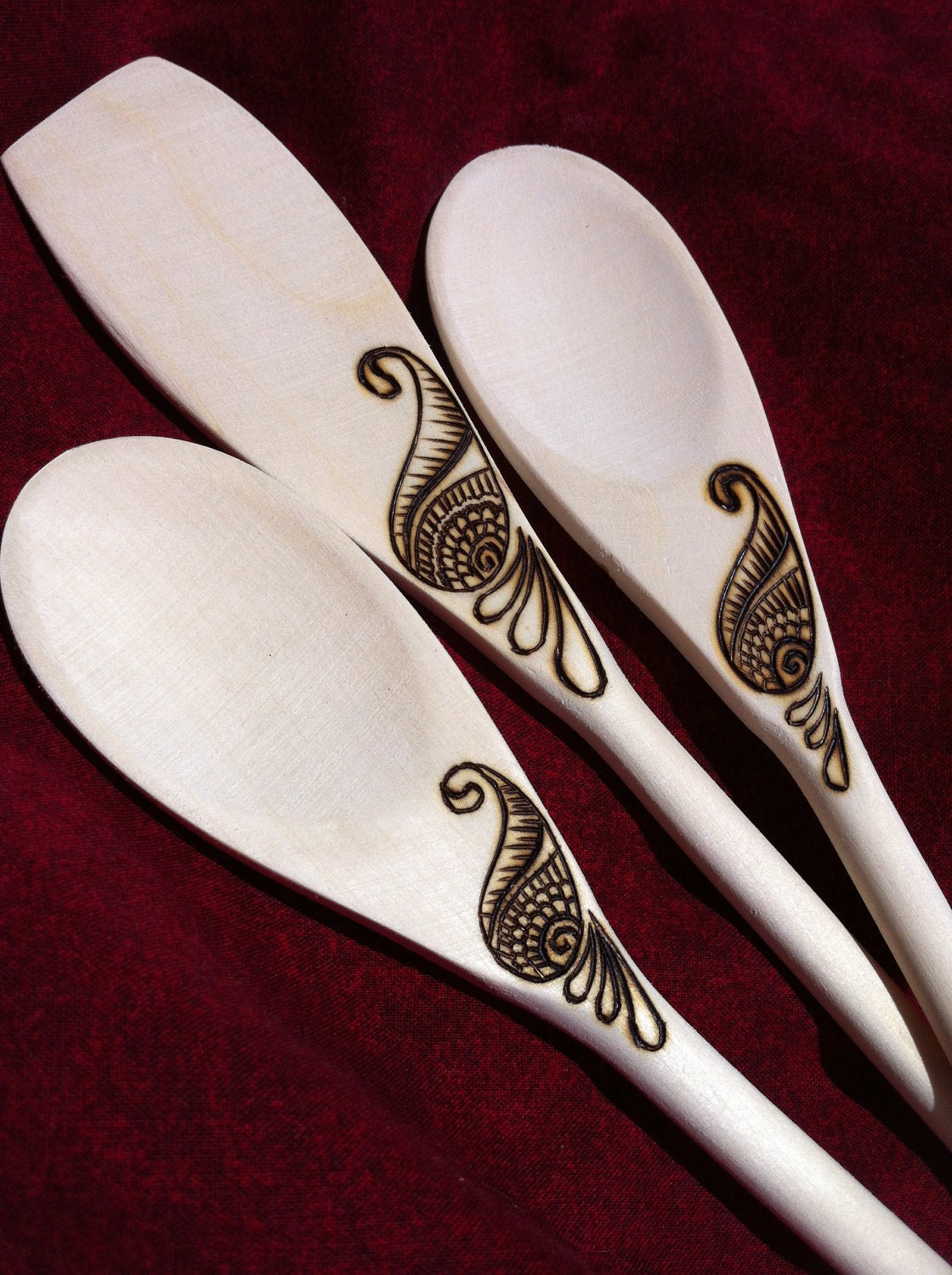 Mendhi Flower Wooden Spoon Set in Pyrography - Made to Order