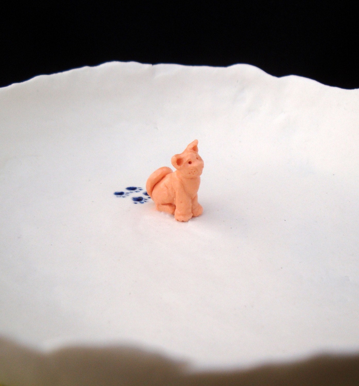 Red Cat Blue Paws - porcelain story bowl in gift box