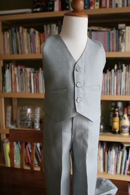 European Linen in Slate Hat Dress Pants and Vest Suit for boys ring bearer