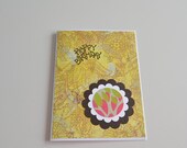 Happy Birthday Card-Yellow and Beige Floral Card Stock-Brown-White-Pink and Green Embellishment