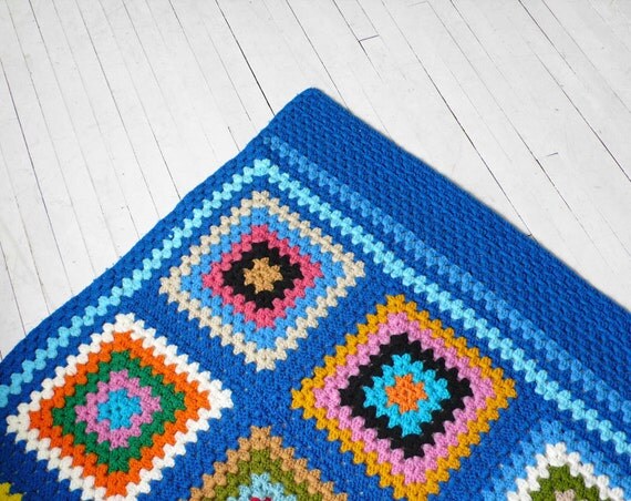 Vintage Afghan Blanket - Crochet, Granny Squares, Retro