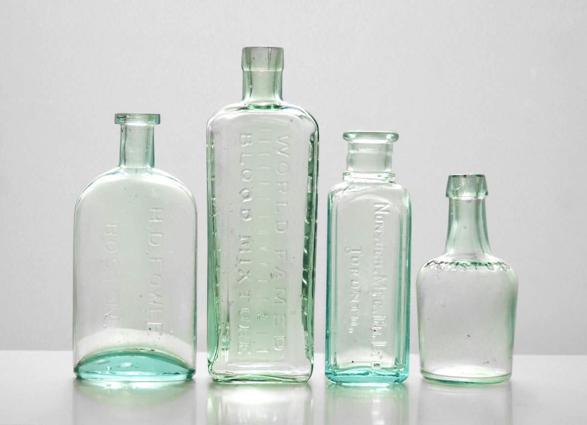 Antique Bottle Collection - Glass, Rustic, Flower Vase, Medicinal