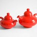 Vintage Red Ceramic Tea Pot - Mid Century, Modern, Retro, Kitchen, 1950's