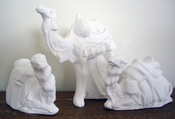 White Porcelain 15 Piece Small Nativity Set - No Glaze -  Holiday Decoration