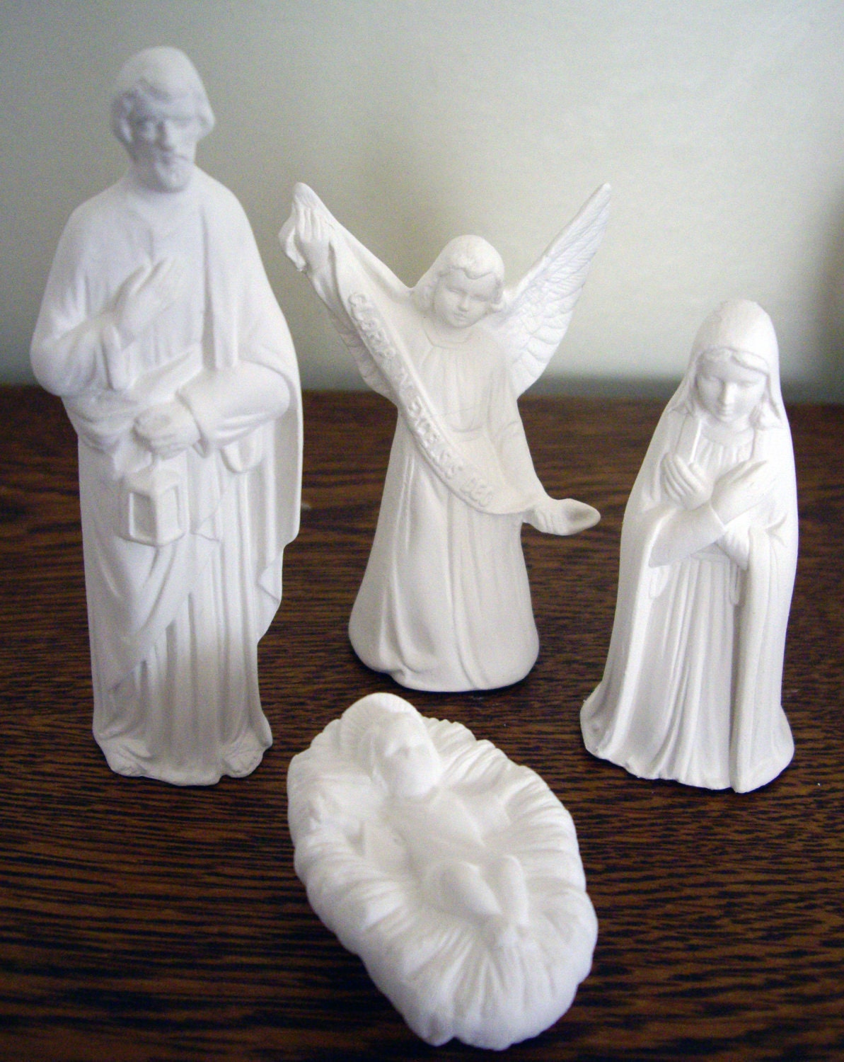 White Porcelain 15 Piece Small Nativity Set - No Glaze -  Holiday Decoration