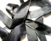 Vintage 1930's-40's French Silk Satin Ribbon 11/16 inch Jet Black