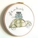 Freehand Embroidery Hoop Art. 'Off to see the world' Textile Artwork by Three Red Apples. French 2CV car in green, blue & white. 8 inches