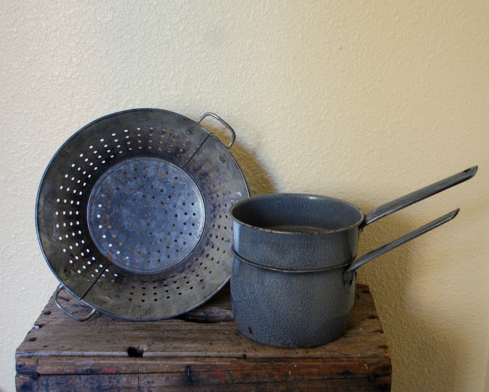 Graniteware Double Boiler Antique Enamelware