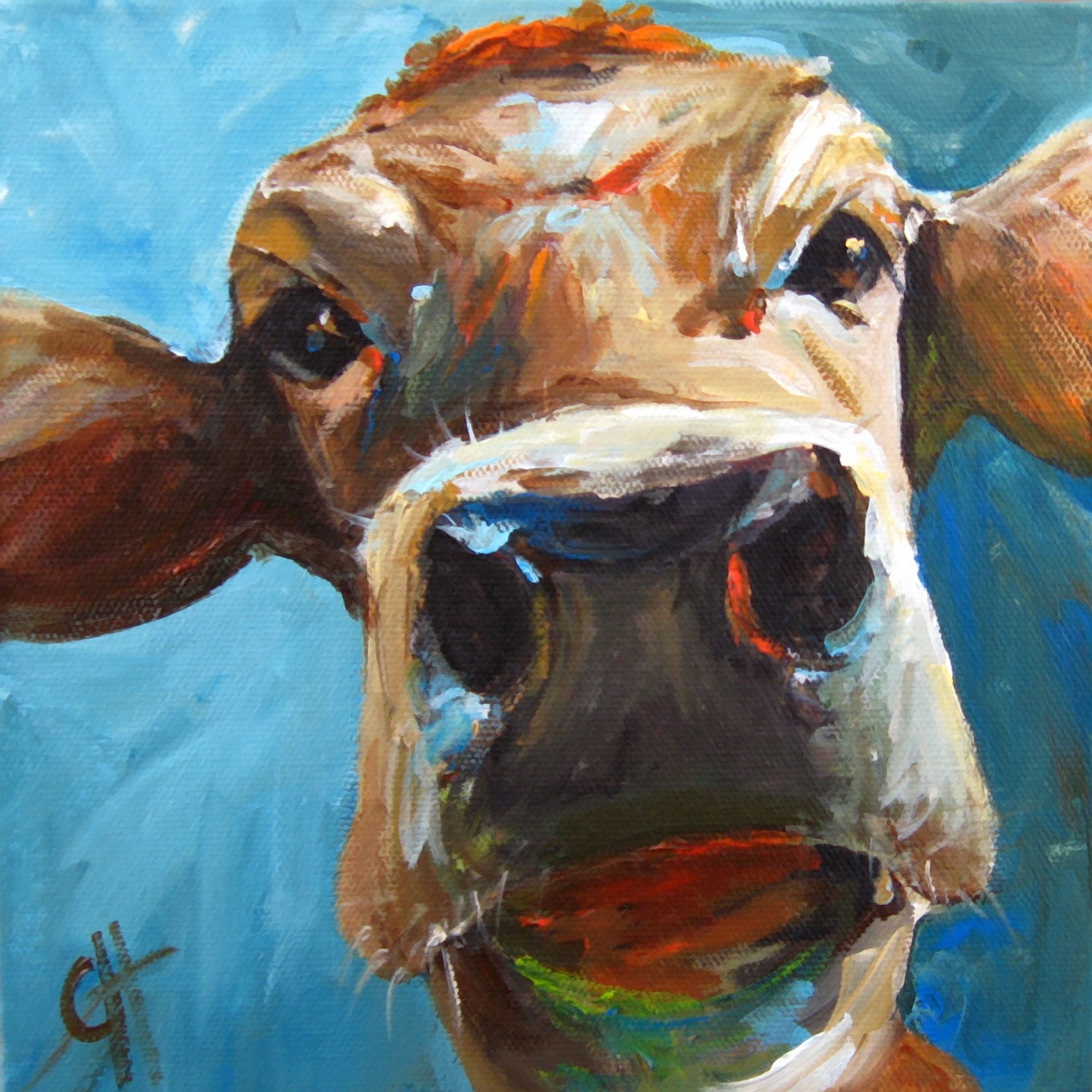 Cow Painting Elise the Cow - 16x16 Giclee Reproduction on stretched canvas