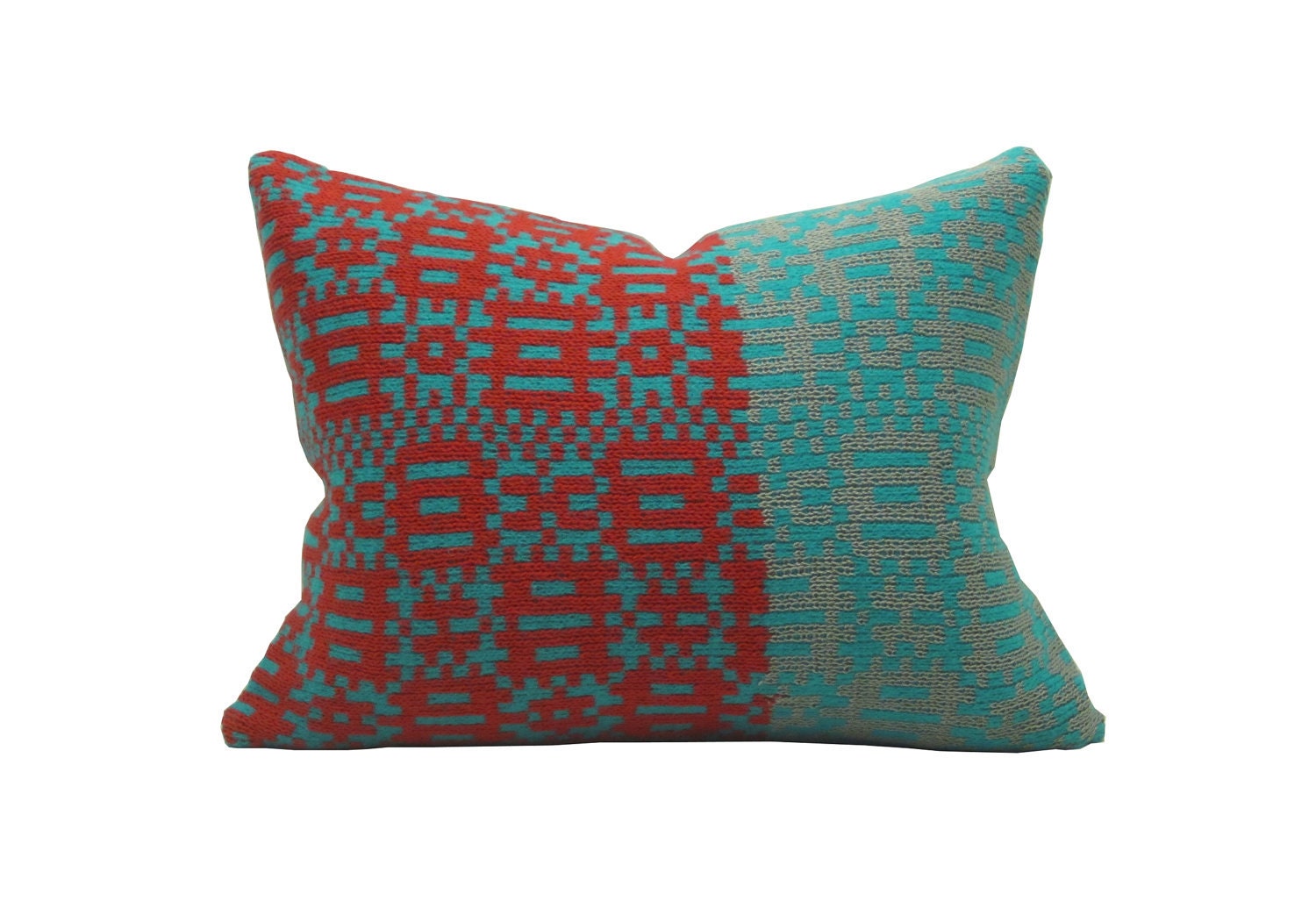 12"x16" Urban Geometric Merino and Cotton Knit Pillow Red and Turquoise