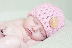 Pink Baby Girl Button Hat -Newborn  Photo prop