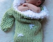Big Knit Baby Mitten Cocoon Photo Prop Christmas Stocking in Green