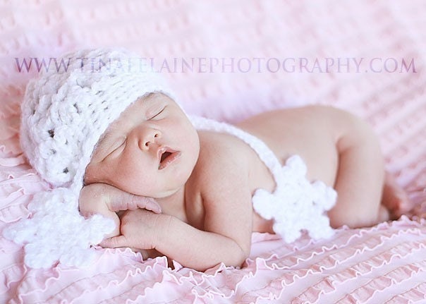 Knit Crochet Baby Girl Beanie Christmas Winter Snowflake Hat  Photo Prop