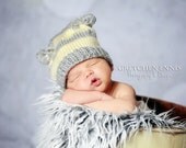 Knit Striped Baby Bear Hat Yellow and Gray- Photo Prop Fall Fashion