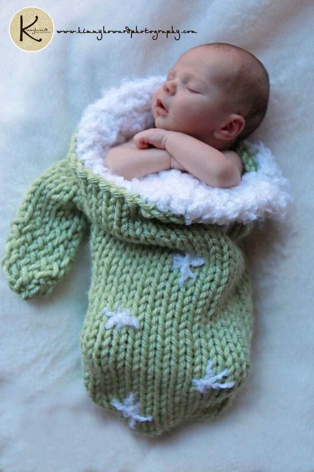 Knit Crochet Newborn Baby Mitten Cocoon or Christmas Stocking Red  Snowflakes Photo Prop
