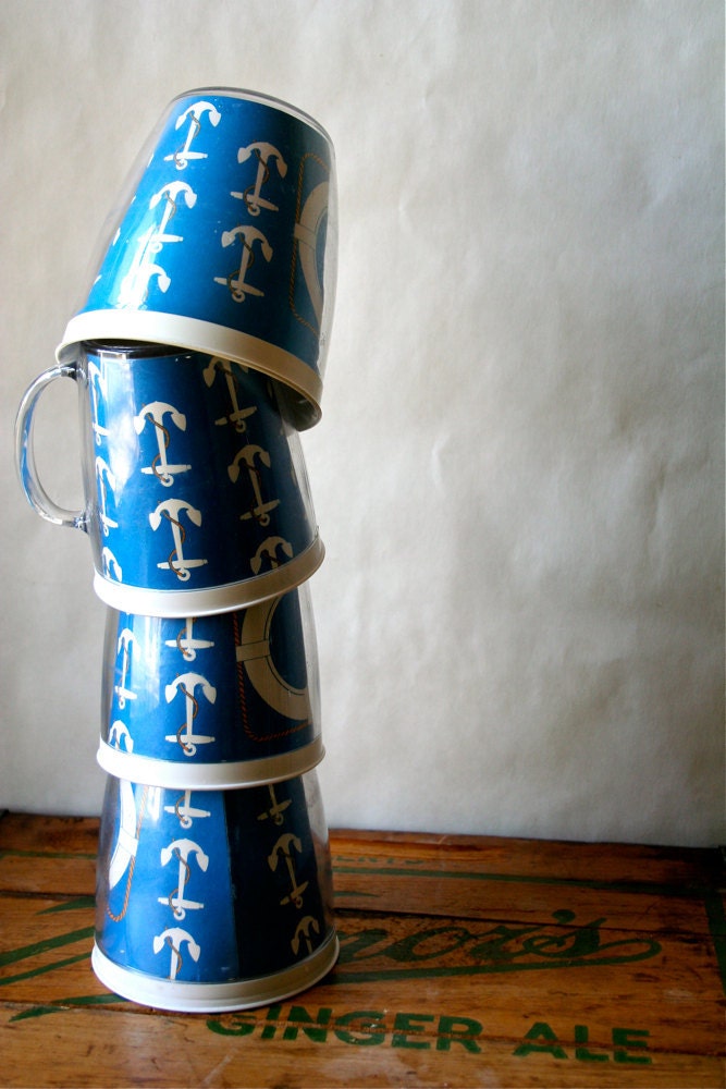 Vintage Nautical Thermal Mugs Tumblers Plastic Midcentury Boating SALE