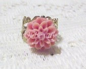 Coral Dahlia Chrysanthemum Filigree Ring