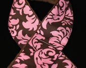 Camera Strap Slipcover Slip Cover Michael Miller Pink and Brown Damsk with Brown Minky  Free Lens Cap Pocket
