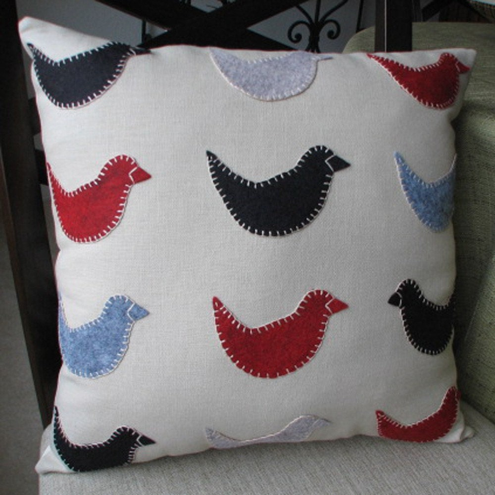 Decorative Pillow -- Wool Bird Pillow in Red, Black, and Gray, cushion, throw pillow