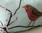 Designer Bird Throw Pillow: Robin on Willows